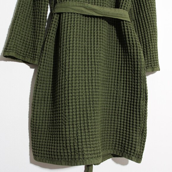 Onsen Supima Cotton Waffle Bath Robe Forest Green Unisex Hooded Size Medium - Picture 9 of 13